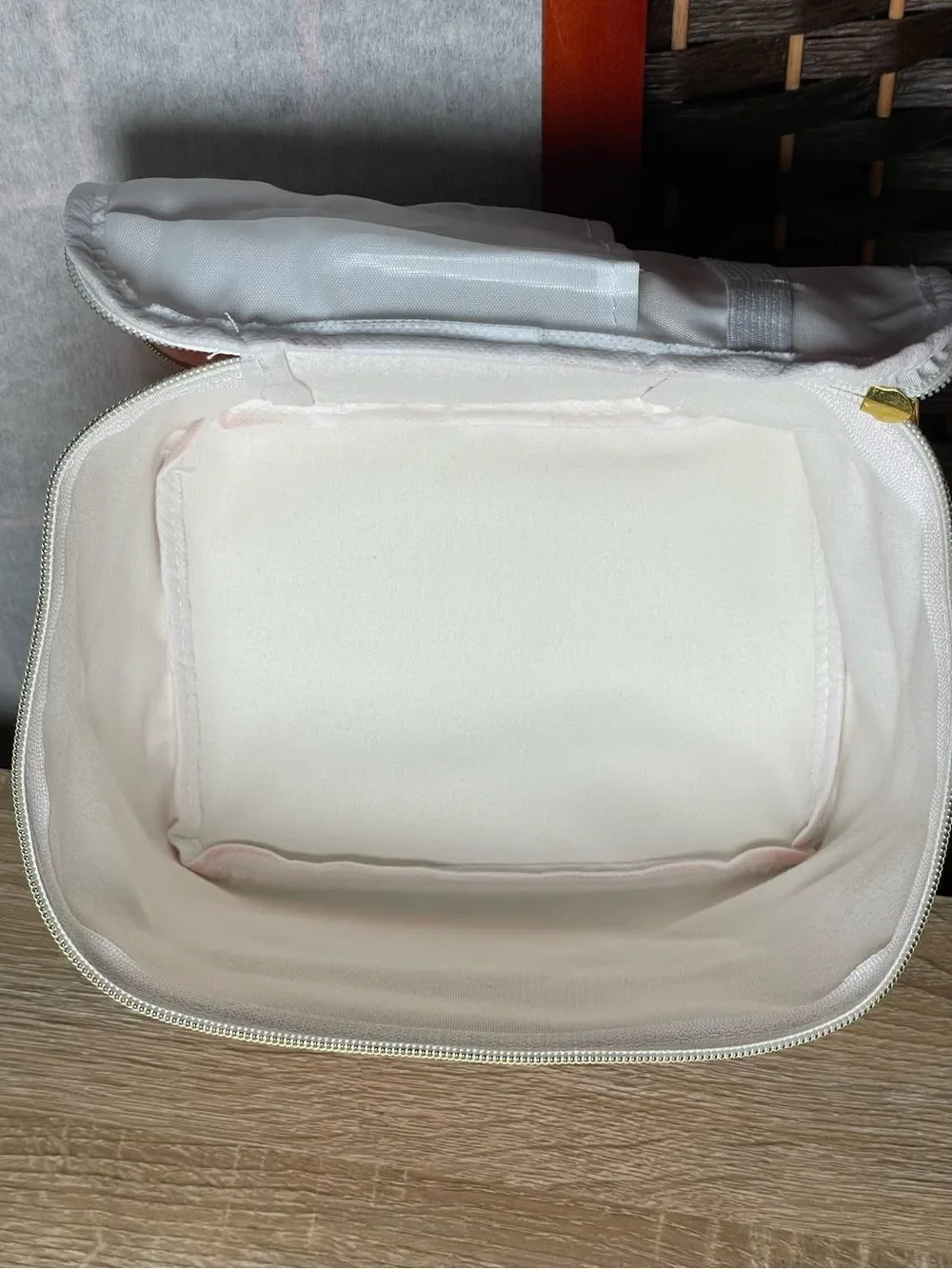 Pink Compact Travel Cosmetic Bag with Top Handle & Gold Hardware - Textured
